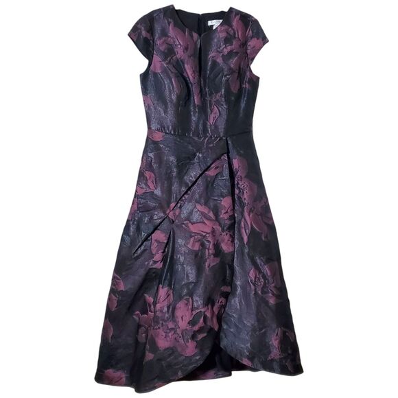 Kay Unger Massima Metallic Floral Jacquard Midi Cocktail Dress Mink Rose Size 6 - Picture 5 of 12